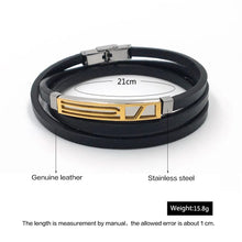 Load image into Gallery viewer, Pulsera de cuero genuino para hombre, brazalete de acero inoxidable