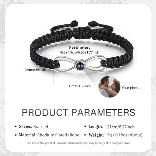 Pulsera de cadena de cuerda ajustable con proyección de foto personalizada para mujer