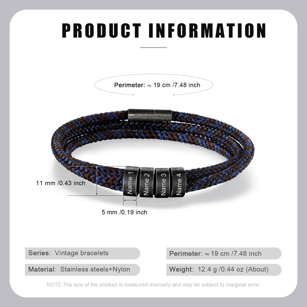 Pulsera personalizada con 2-4 cuentas de nombre para hombre