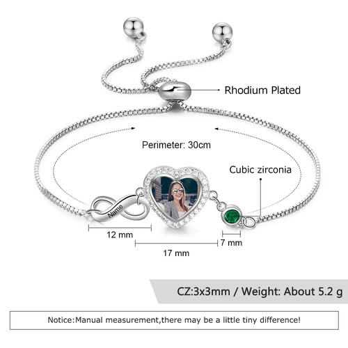 pulsera personalizada con foto de corazón para mujer