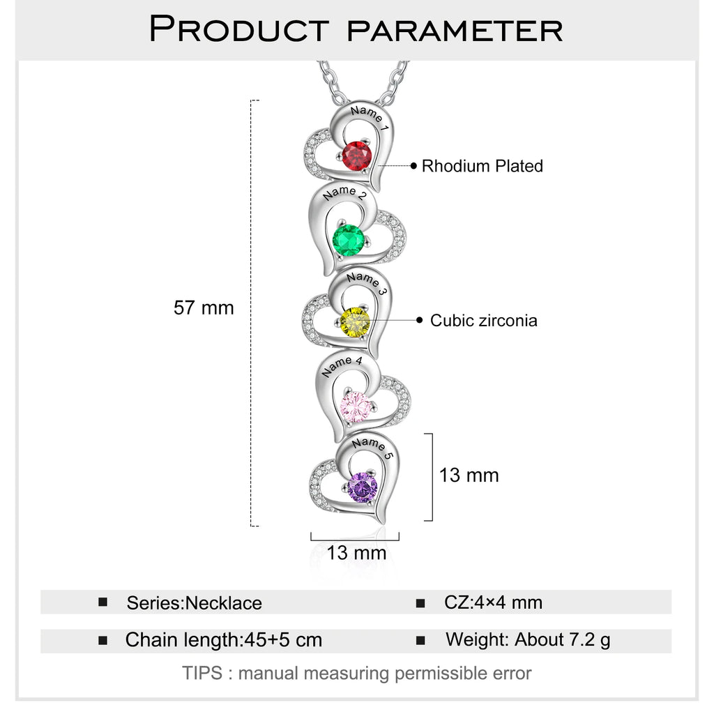 Colgante personalizado de corazón múltiple con 2-6 piedras de nacimiento