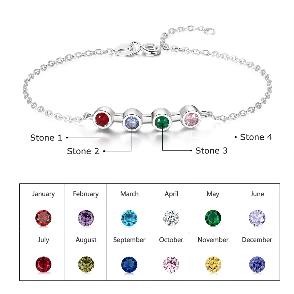 Joyería personalizada, pulsera para madre con 4 piedras de nacimiento