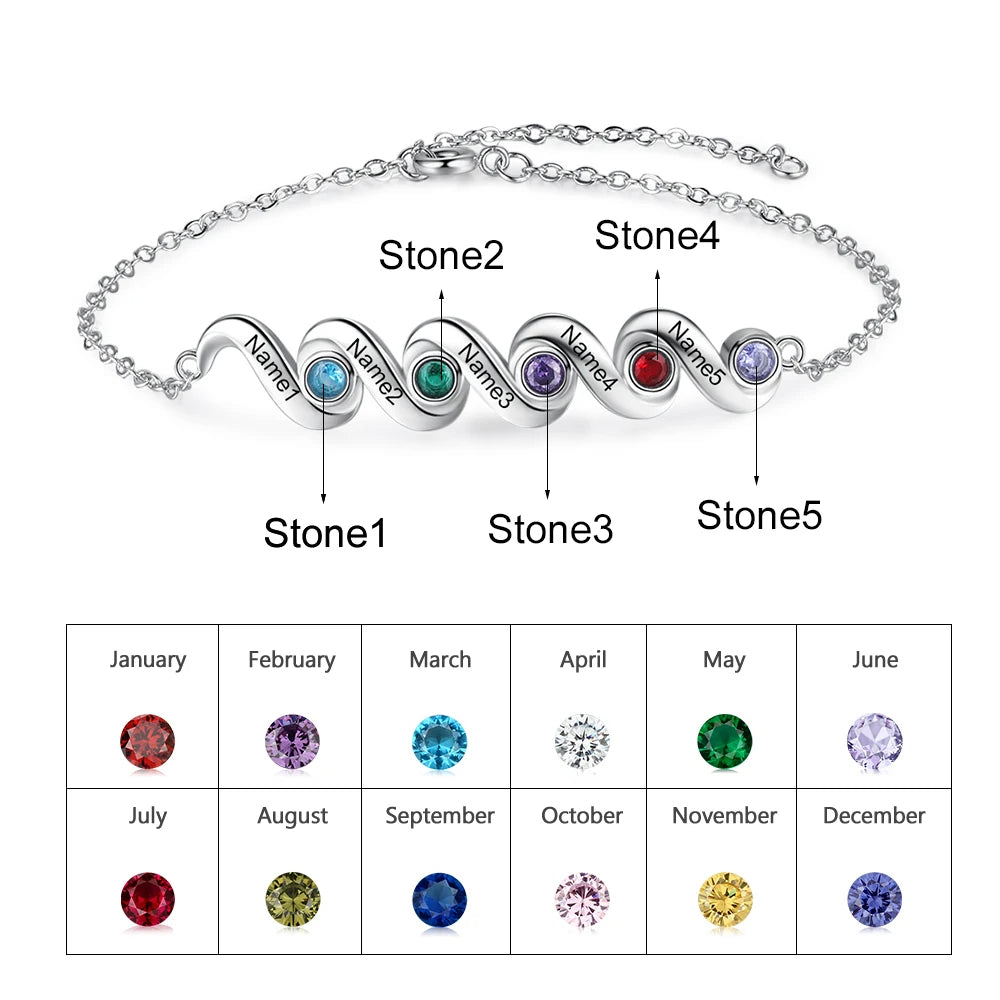 pulsera de madre personalizada con 5 piedras de nacimiento incrustadas