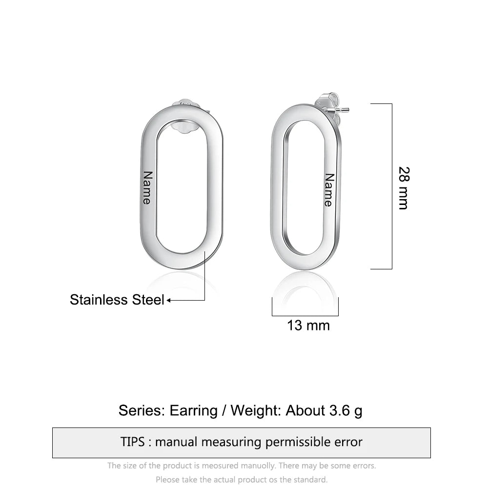 pendientes geométricos con grabado de nombre personalizado para mujer