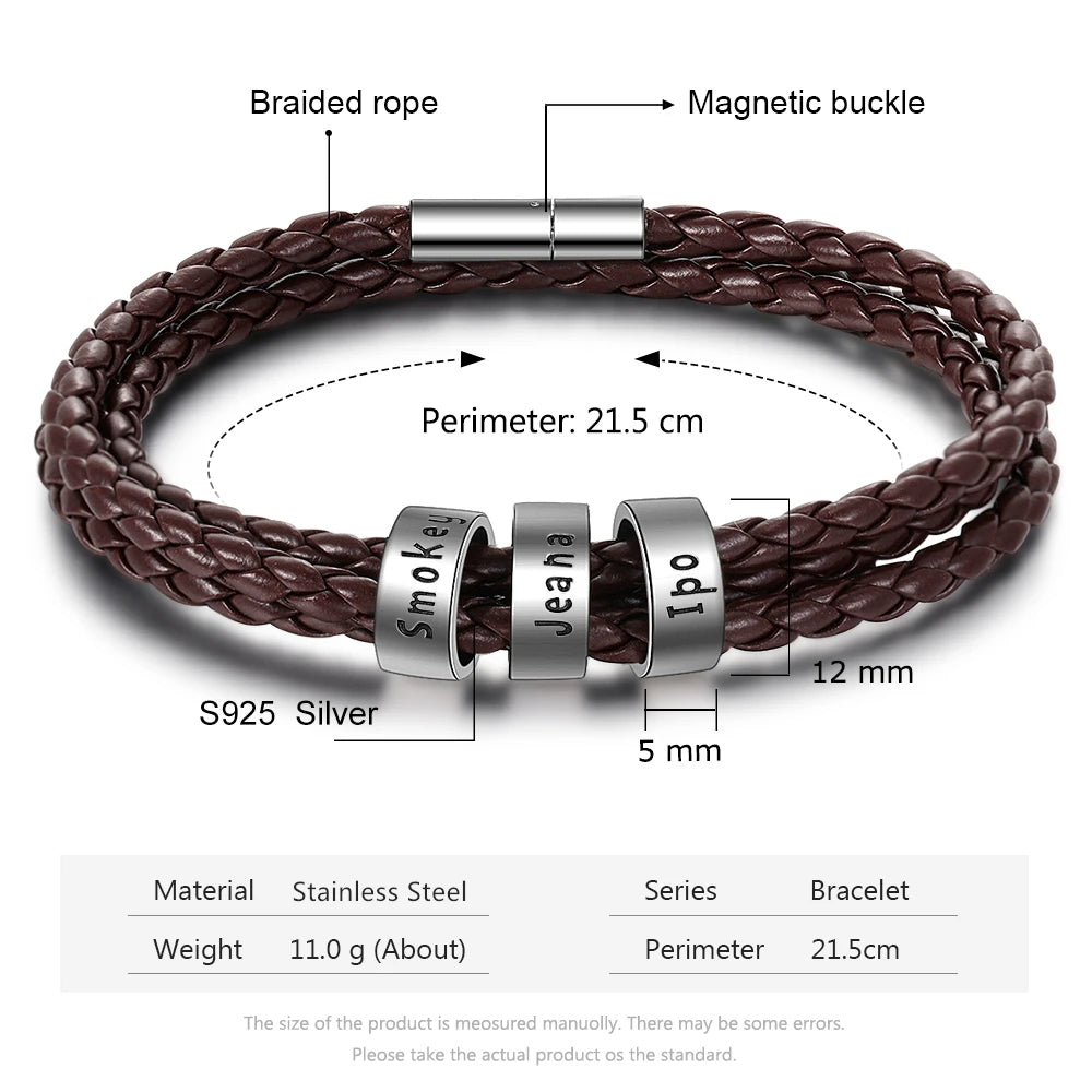 Pulsera de cuero de cuerda trenzada para hombre