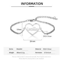 Load image into Gallery viewer, pulsera de plata de ley 925 con placa de nombre de corazón personalizada para mujer