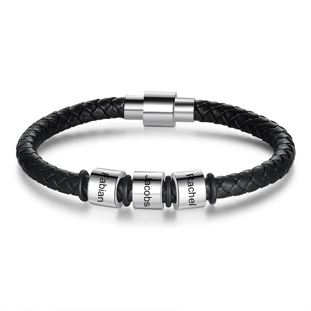 Pulseras de cuero negro personalizadas para hombre