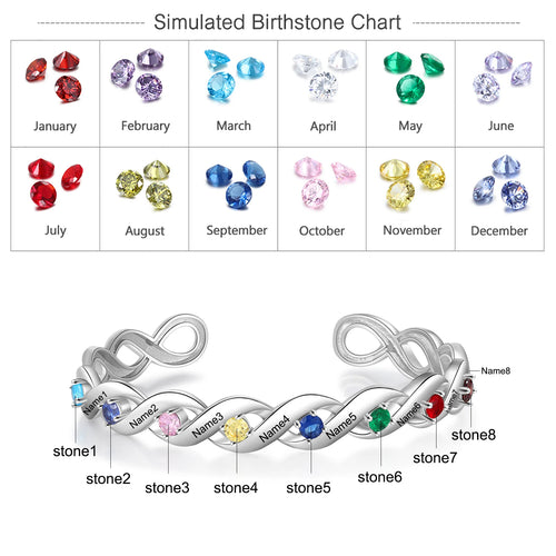 Brazalete personalizado con grabado de 8 nombres para mujer