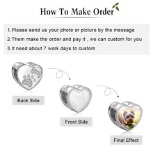 Load image into Gallery viewer, Cuentas de corazón con foto personalizada con Circonia cúbica, Charms de pata de mascota y Bon para pulsera, regalo de joyería personalizada (JewelOra AS101980)