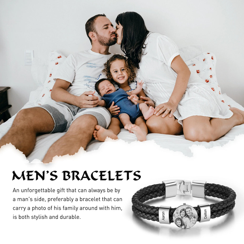 Pulseras de cuero con cuentas para hombre