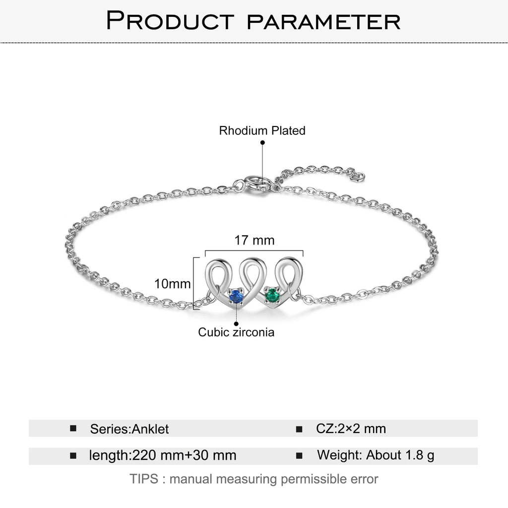 pulsera personalizada con 2 piedras de nacimiento para mujer