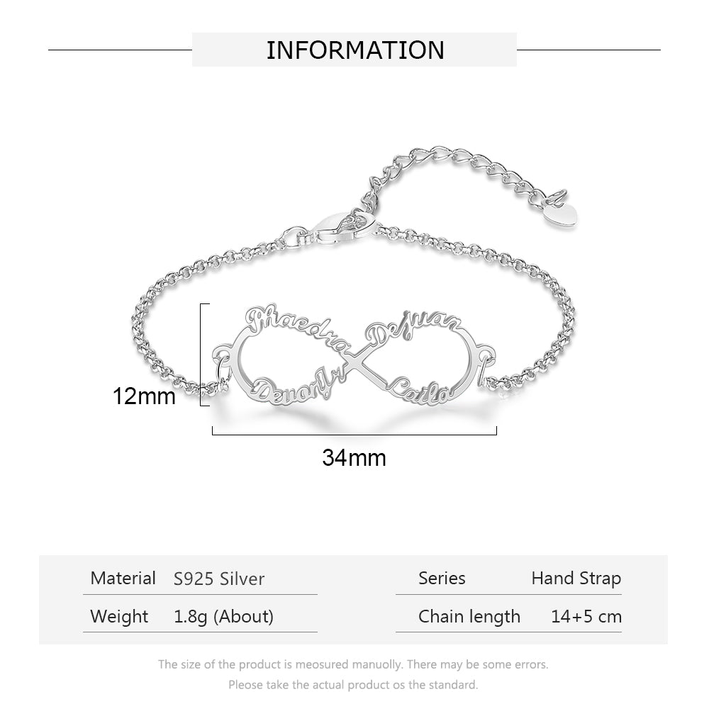 Pulseras Infinity de plata de ley 925 con nombre personalizado para mujer