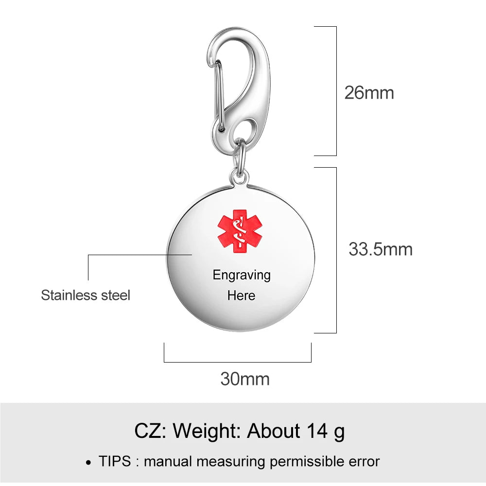 Llaveros de alerta médica de acero inoxidable para mujer