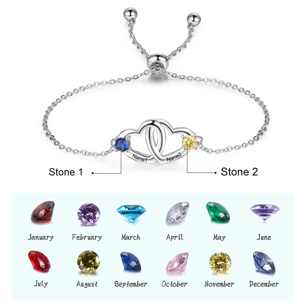 pulsera personalizada con doble corazón para mujer