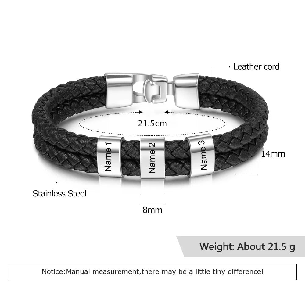 Pulsera de cuero trenzado y acero inoxidable para hombre