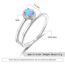 Cargar imagen en el visor de la galería, Anillo de Plata de Ley 925 de doble capa con piedra redonda de ópalo azul