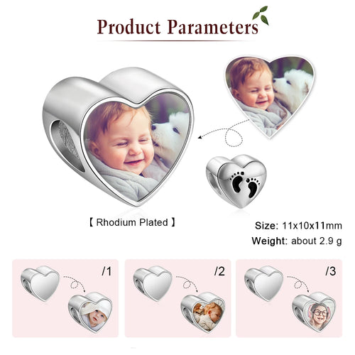 Cuentas personalizables para fabricación de joyas, abalorios con forma de corazón y pies de bebé, aptos para pulsera, collares y fotos personalizadas, (JewelOra AS101983)