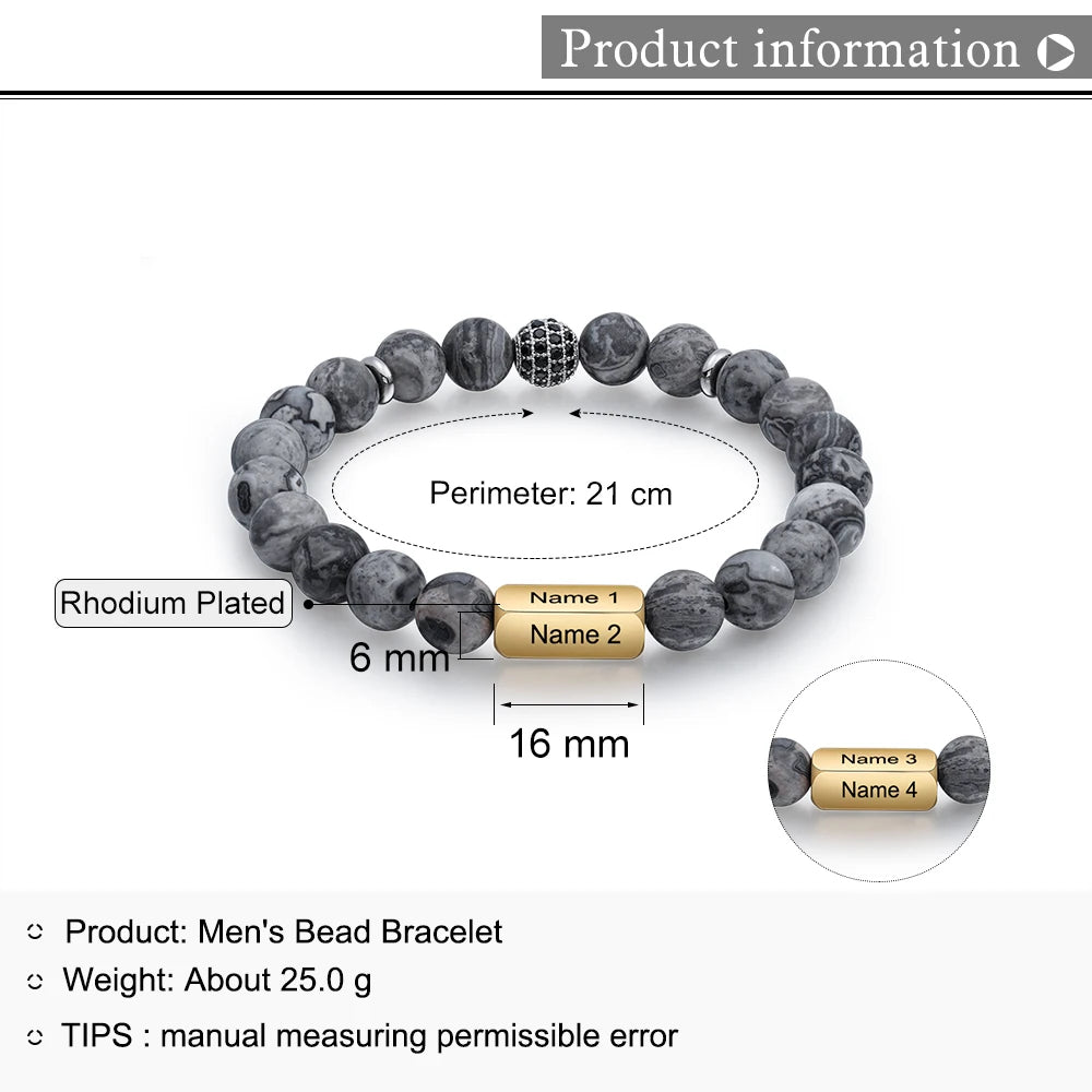 Pulseras personalizadas con grabado de 4 lados para hombre