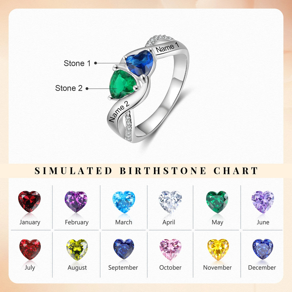 Anillos de piedra natal de corazón personalizados para mujer