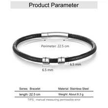 Cargar imagen en el visor de la galería, pulsera de cuero de acero inoxidable para hombre