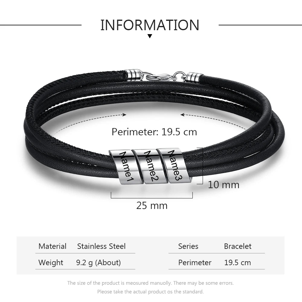 pulsera de cuentas de cuero negro para hombre