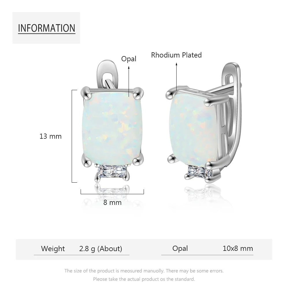 pendientes de aro de ópalo rectangulares para mujer