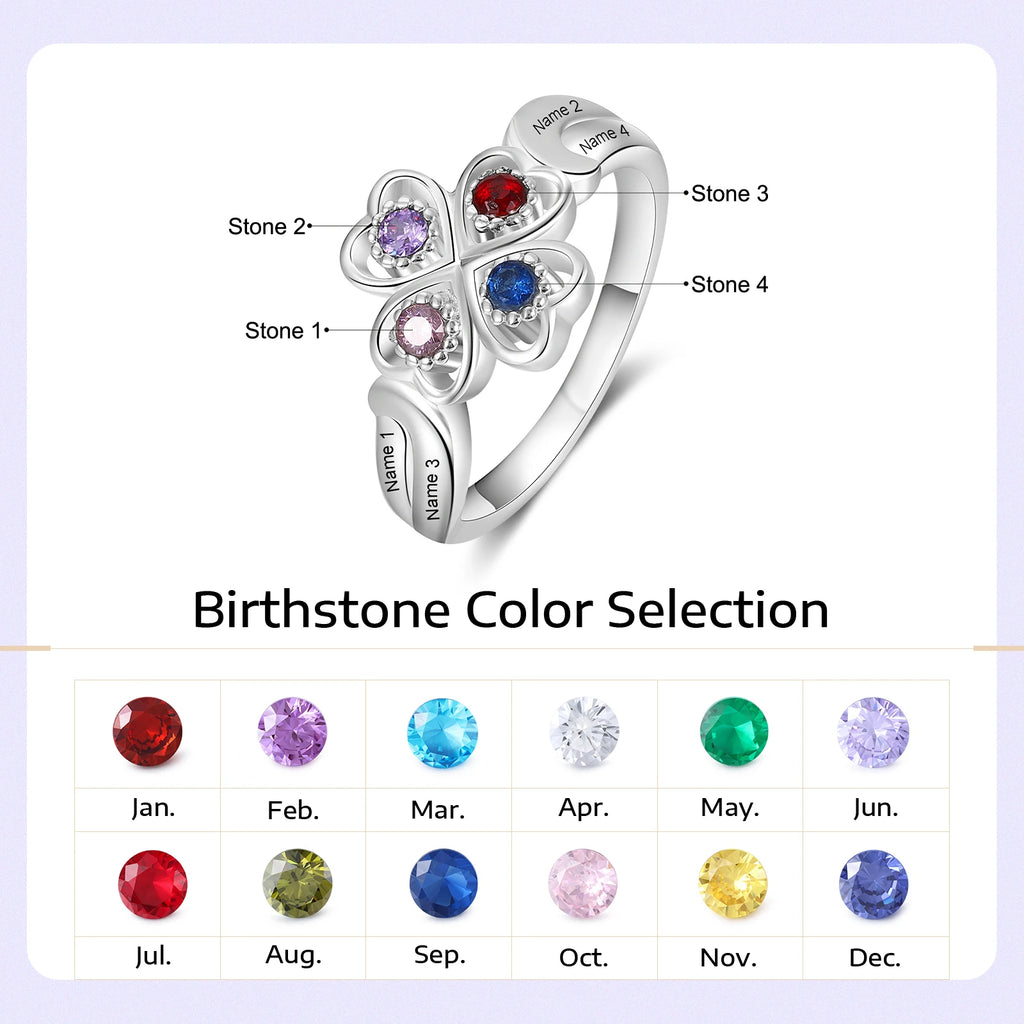 Anillo de flores personalizado con 4 piedras