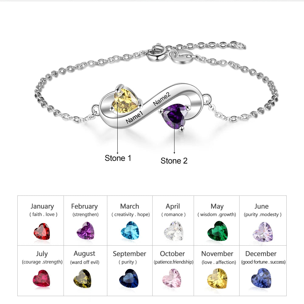 Pulsera Infinity personalizada con piedra natal de corazón