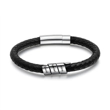 Load image into Gallery viewer, pulsera de cuero negro de acero inoxidable