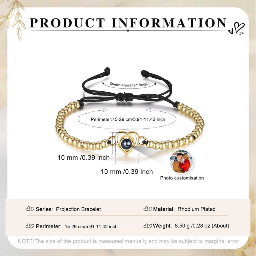 Pulsera de cuentas ajustable con imagen personalizada en el interior