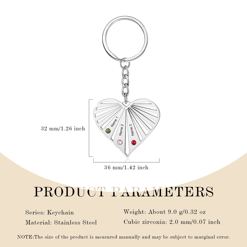 Llaveros de corazón con nombre grabado personalizado para madre, llavero de piedra natal personalizado para parejas, regalos de Navidad para ella, día de la madre