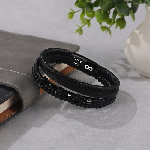 Pulseras multicapa con grabado de nombre personalizado para hombres