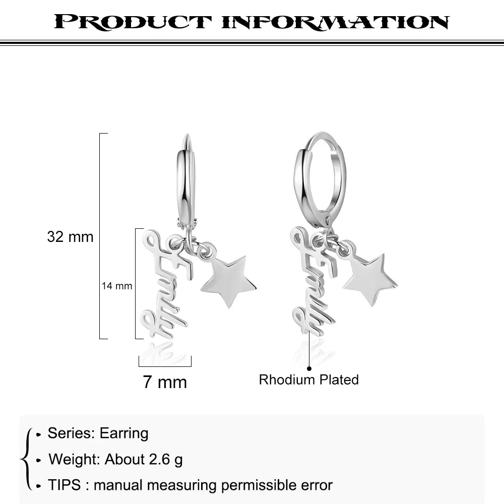 pendientes de aro con placa con nombre para mujer