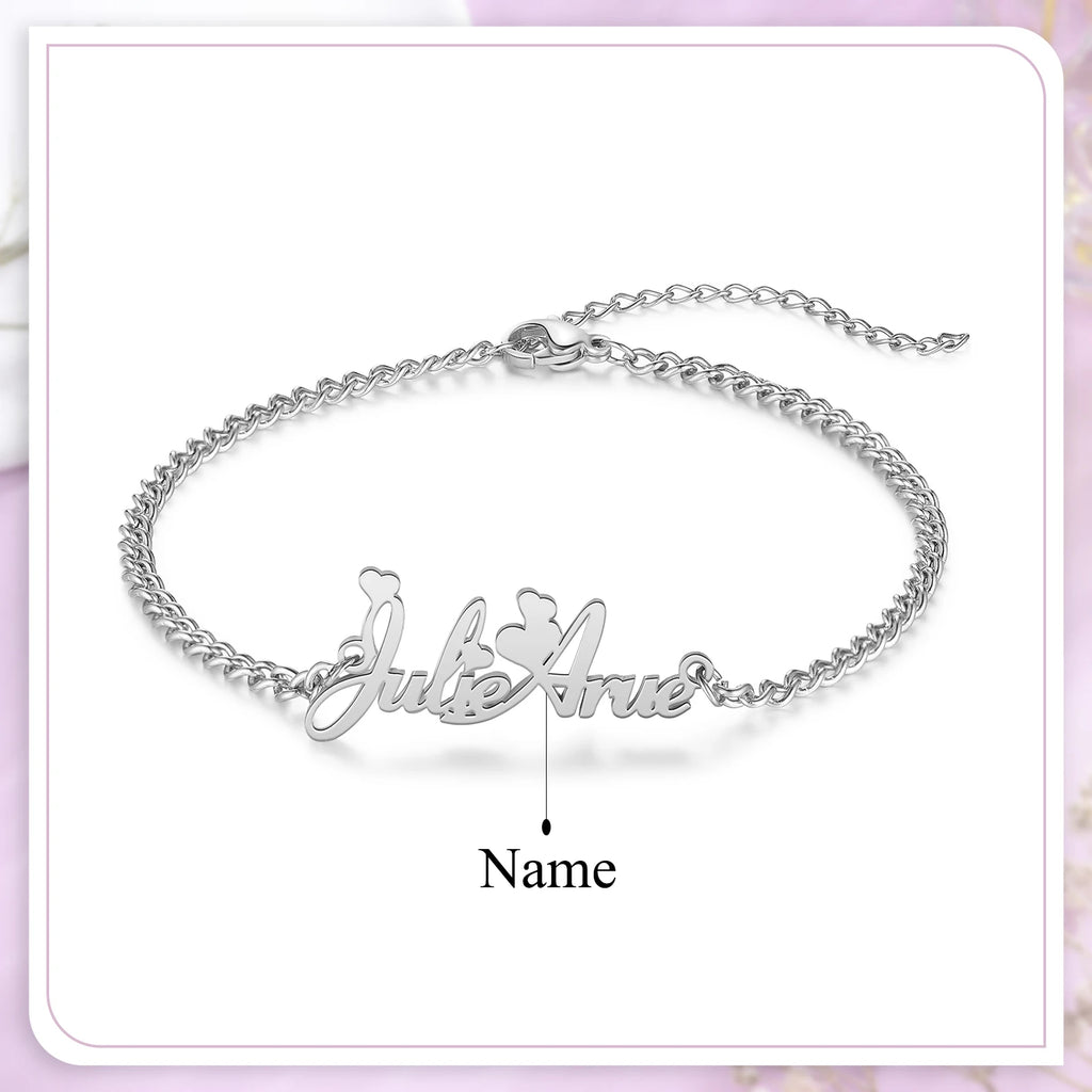 tobillera de acero inoxidable con letras personalizadas para mujer