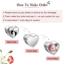 Load image into Gallery viewer, Cuentas personalizables para fabricación de joyas, abalorios con forma de corazón y pies de bebé, aptos para pulsera, collares y fotos personalizadas, (JewelOra AS101983)