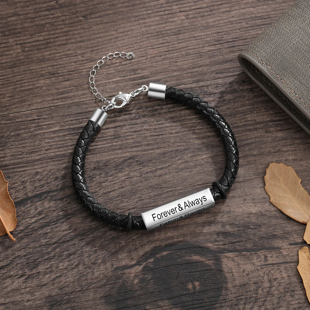 Pulsera personalizada de acero inoxidable con grabado de nombre para hombre