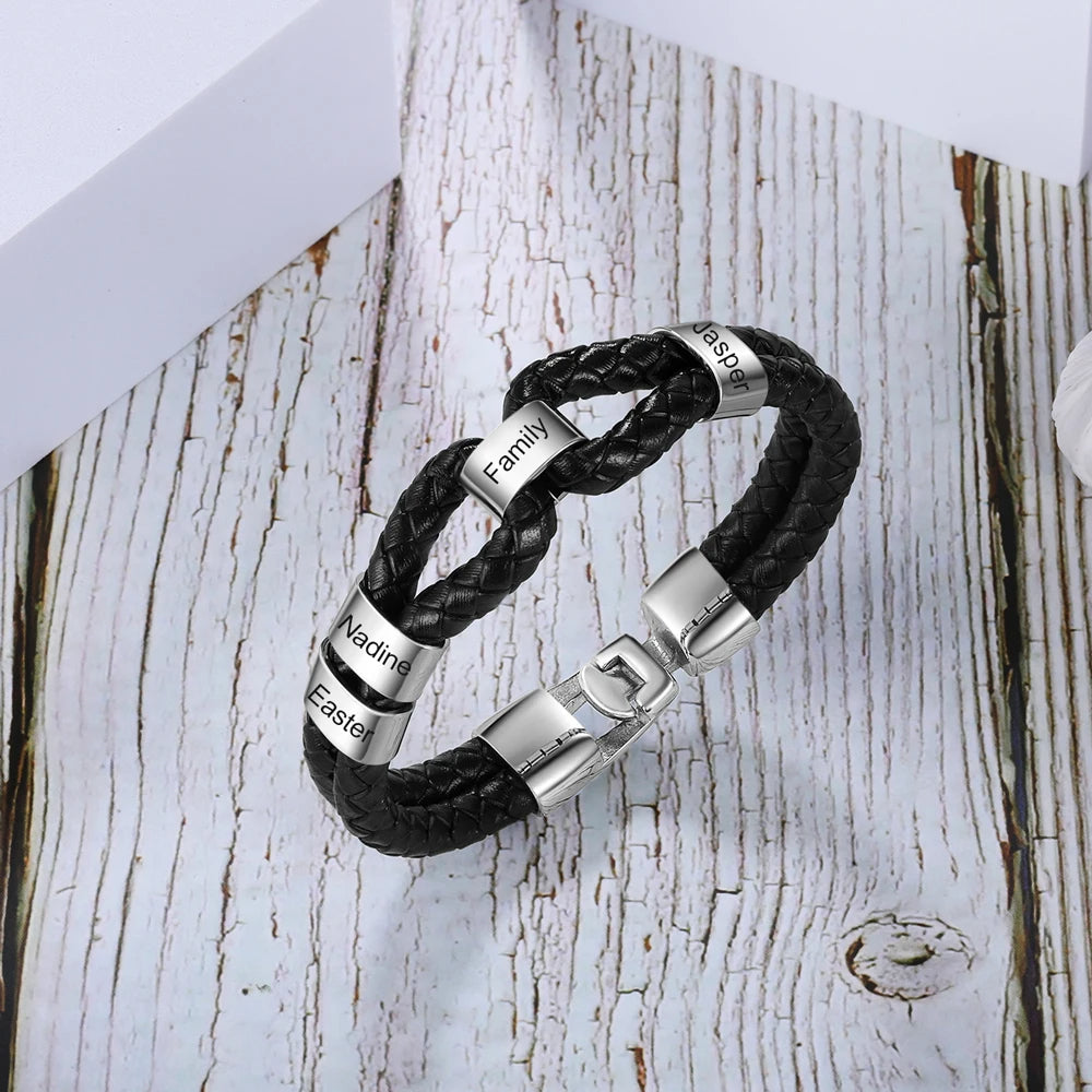 pulsera de cuero con cuentas personalizadas para hombre