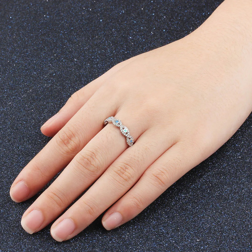 Infinity Love-Anillo de Plata de Ley 925 con piedra de ópalo azul para mujer