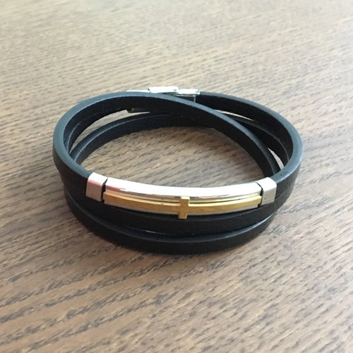 Pulsera de cuero genuino de doble capa para hombre