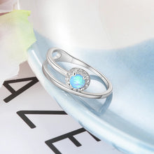 Cargar imagen en el visor de la galería, Anillo de Plata de Ley 925 de doble capa con piedra redonda de ópalo azul
