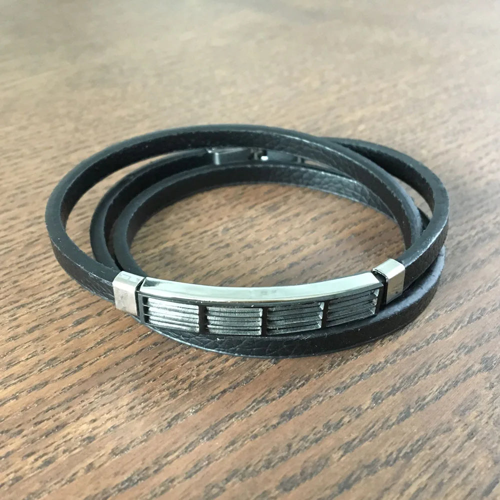 Pulsera de cuero genuino de doble capa para hombre