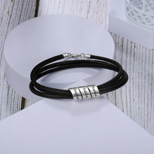 Load image into Gallery viewer, pulsera de cuentas de cuero negro para hombre