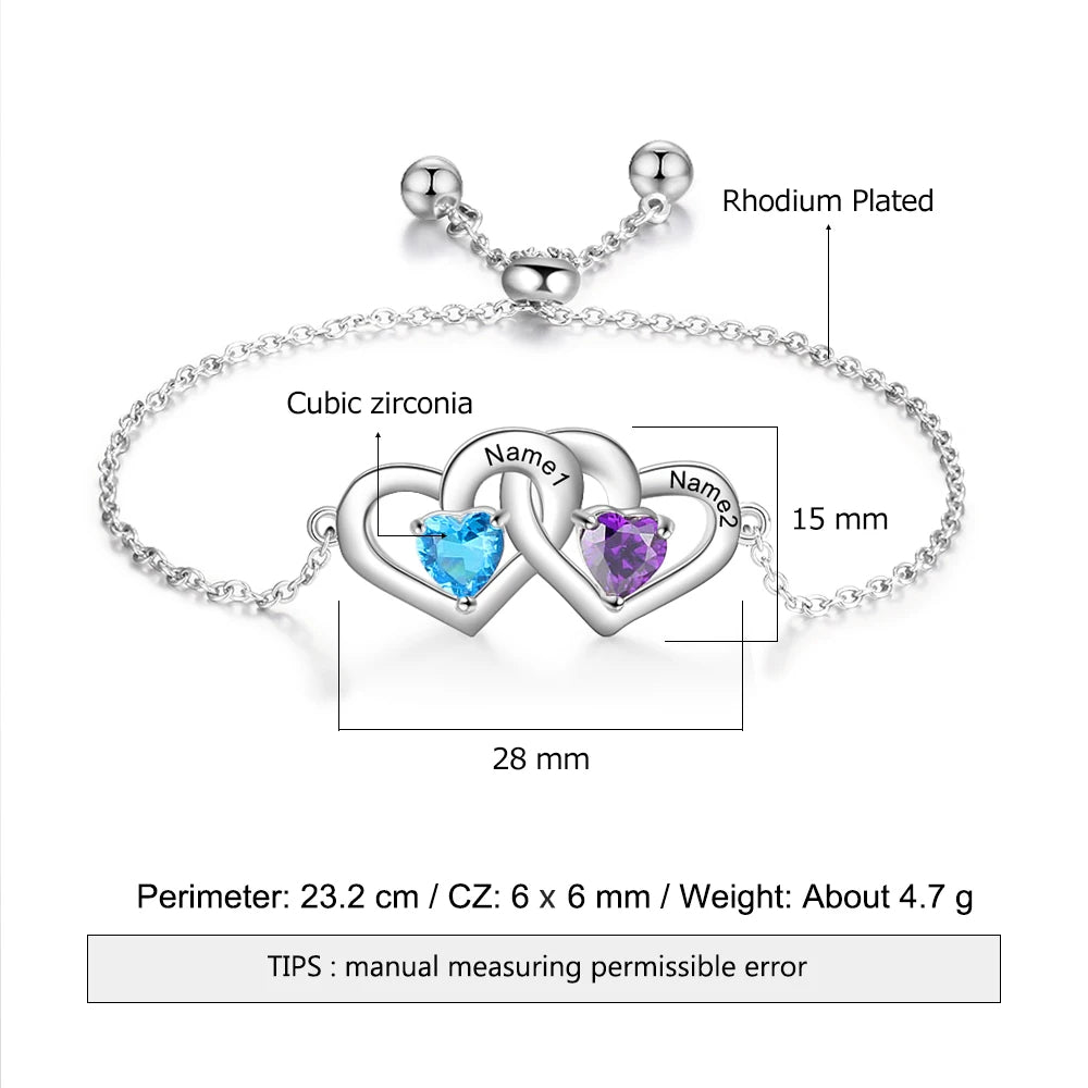 pulsera de cadena ajustable con 2 piedras de nacimiento para mujer