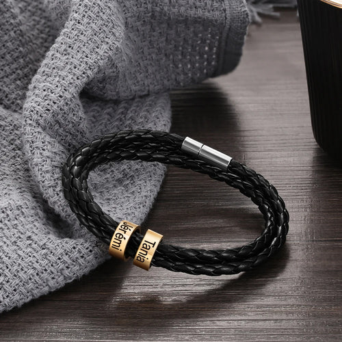 pulsera de cuero multicapa personalizada para hombre