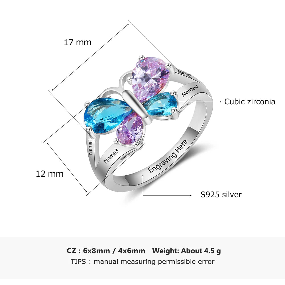 Anillo de Plata de Ley 925 con grabado de nombre personalizado para mujer