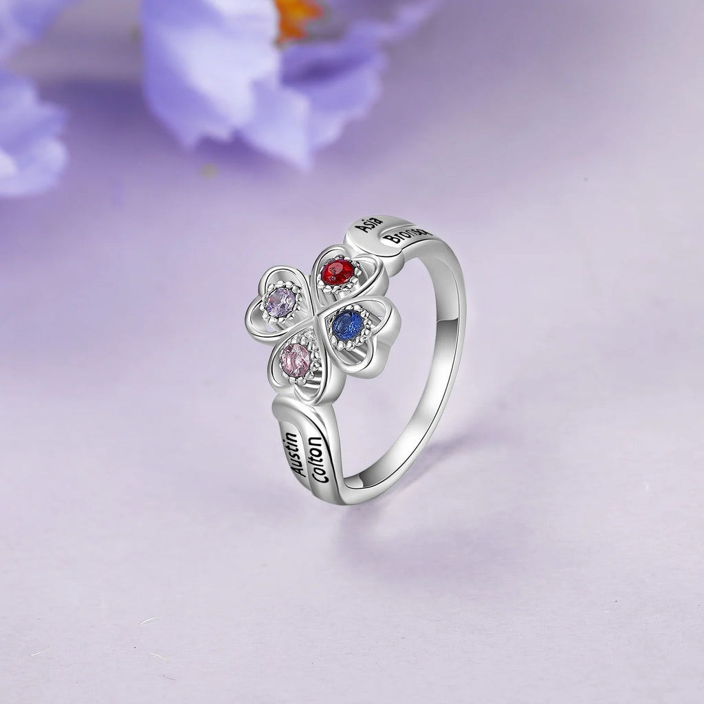 Anillo de flores personalizado con 4 piedras