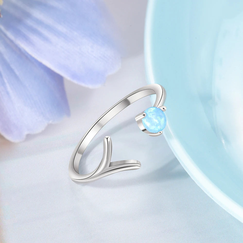 Anillos minimalistas de ópalo azul para mujer