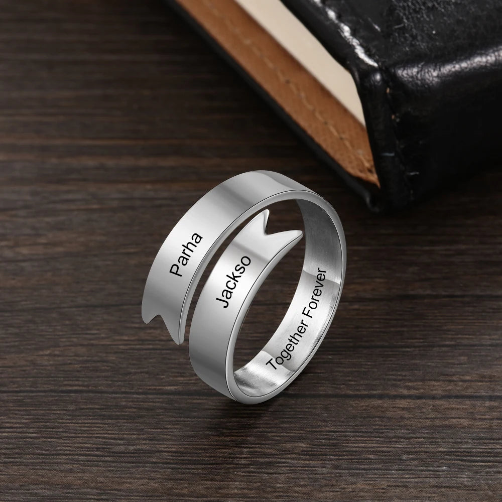 Anillos de acero inoxidable personalizados con nombre para mujer