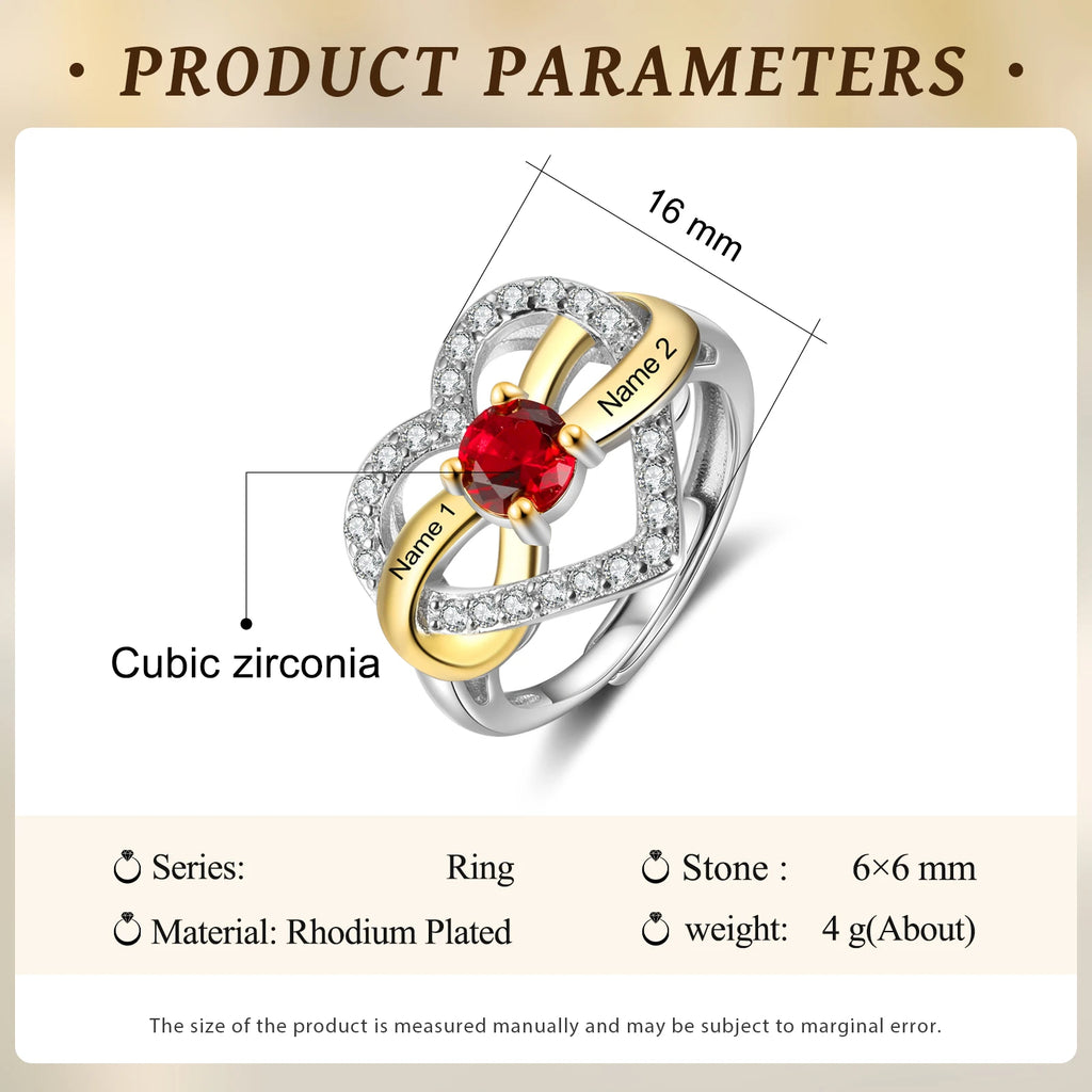 Anillo de amor infinito con nombre grabado personalizado para mujer