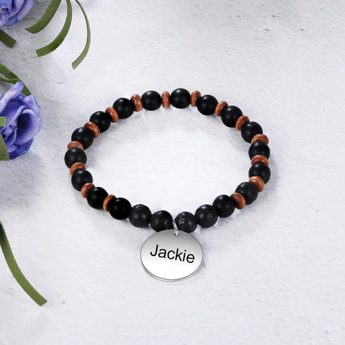 pulsera personalizada de acero inoxidable con disco redondo para hombre